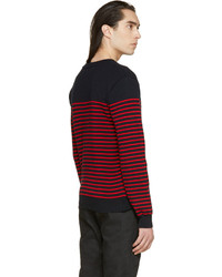 roter und dunkelblauer horizontal gestreifter Pullover mit einem Rundhalsausschnitt von Balmain
