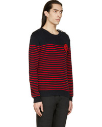 roter und dunkelblauer horizontal gestreifter Pullover mit einem Rundhalsausschnitt von Balmain