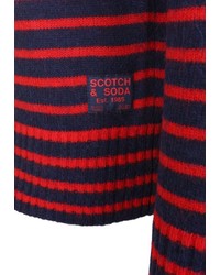 roter und dunkelblauer horizontal gestreifter Pullover mit einem Rundhalsausschnitt von Scotch & Soda