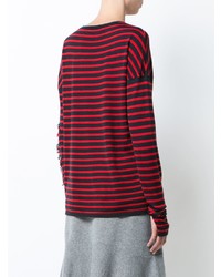 roter und dunkelblauer horizontal gestreifter Pullover mit einem Rundhalsausschnitt von Barrie