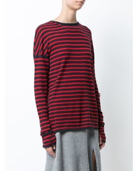 roter und dunkelblauer horizontal gestreifter Pullover mit einem Rundhalsausschnitt von Barrie