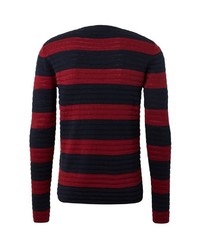 roter und dunkelblauer horizontal gestreifter Pullover mit einem Rundhalsausschnitt von Tom Tailor