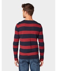 roter und dunkelblauer horizontal gestreifter Pullover mit einem Rundhalsausschnitt von Tom Tailor