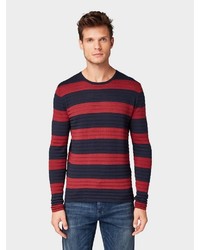 roter und dunkelblauer horizontal gestreifter Pullover mit einem Rundhalsausschnitt von Tom Tailor