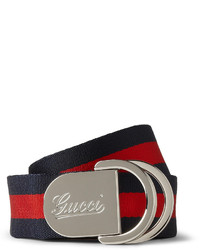roter und dunkelblauer horizontal gestreifter Segeltuchgürtel von Gucci
