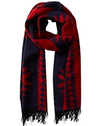 roter und dunkelblauer Schal mit Schottenmuster