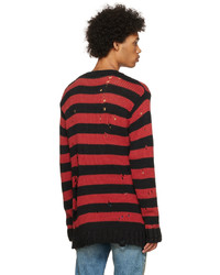 roter und schwarzer horizontal gestreifter Pullover mit einem Rundhalsausschnitt von R13