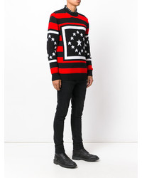 roter und schwarzer horizontal gestreifter Pullover mit einem Rundhalsausschnitt von Givenchy