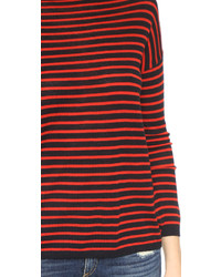 roter und schwarzer horizontal gestreifter Pullover mit einem Rundhalsausschnitt von Demy Lee