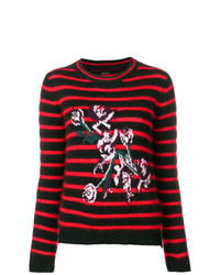roter und schwarzer horizontal gestreifter Pullover mit einem Rundhalsausschnitt von Ermanno Scervino