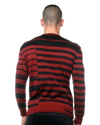 roter und schwarzer horizontal gestreifter Pullover mit einem Rundhalsausschnitt von EX-PENT