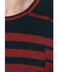 roter und schwarzer horizontal gestreifter Pullover mit einem Rundhalsausschnitt von EX-PENT