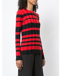 roter und schwarzer horizontal gestreifter Pullover mit einem Rundhalsausschnitt von Derek Lam