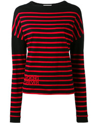 roter und schwarzer horizontal gestreifter Pullover mit einem Rundhalsausschnitt von Saint Laurent