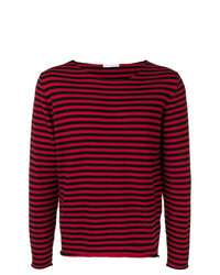 roter und schwarzer horizontal gestreifter Pullover mit einem Rundhalsausschnitt von Societe Anonyme