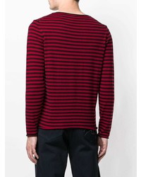 roter und schwarzer horizontal gestreifter Pullover mit einem Rundhalsausschnitt von Societe Anonyme