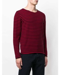 roter und schwarzer horizontal gestreifter Pullover mit einem Rundhalsausschnitt von Societe Anonyme