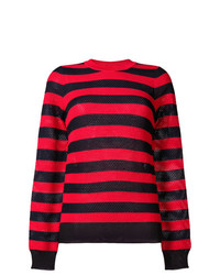 roter und schwarzer horizontal gestreifter Pullover mit einem Rundhalsausschnitt von Sonia Rykiel