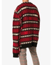 roter und schwarzer horizontal gestreifter Pullover mit einem Rundhalsausschnitt von Calvin Klein 205W39nyc