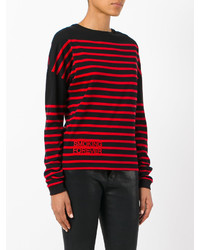 roter und schwarzer horizontal gestreifter Pullover mit einem Rundhalsausschnitt von Saint Laurent