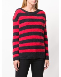 roter und schwarzer horizontal gestreifter Pullover mit einem Rundhalsausschnitt von Woolrich