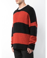 roter und schwarzer horizontal gestreifter Pullover mit einem Rundhalsausschnitt von Amiri