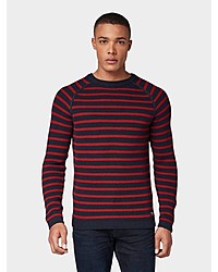 roter und schwarzer horizontal gestreifter Pullover mit einem Rundhalsausschnitt von Tom Tailor Denim