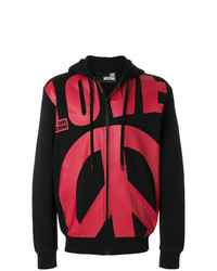 roter und schwarzer Pullover mit einem Kapuze von Love Moschino