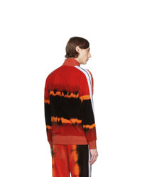 roter und schwarzer Mit Batikmuster Pullover mit einem Reißverschluß von Palm Angels