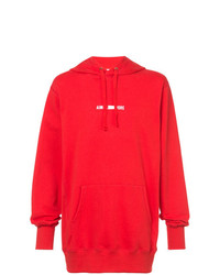 roter und weißer bedruckter Pullover mit einem Kapuze von Aimé Leon Dore