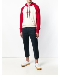 roter und weißer bedruckter Pullover mit einem Kapuze von AMI Alexandre Mattiussi
