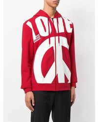 roter und weißer bedruckter Pullover mit einem Kapuze von Love Moschino