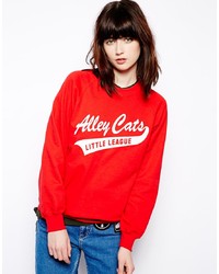roter und weißer bedruckter Pullover mit einem Rundhalsausschnitt von Pop Boutique