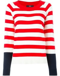 roter und weißer horizontal gestreifter Pullover mit einem Rundhalsausschnitt von Steffen Schraut