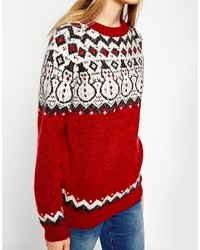 roter und weißer Pullover mit einem Rundhalsausschnitt mit Norwegermuster von Asos