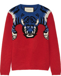 roter verzierter Wollpullover von Gucci