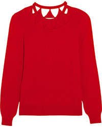 roter Wollpullover mit geometrischem Muster