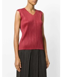 rotes ärmelloses Oberteil mit Falten von Pleats Please By Issey Miyake