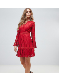 rotes ausgestelltes Kleid aus Spitze von Boohoo