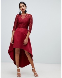 rotes ausgestelltes Kleid aus Spitze von Chi Chi London