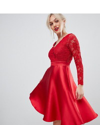 rotes ausgestelltes Kleid aus Spitze von City Goddess Petite
