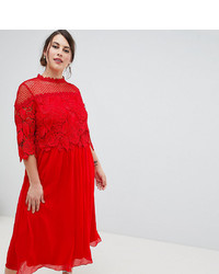 rotes ausgestelltes Kleid aus Spitze von Little Mistress Plus