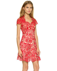 rotes ausgestelltes Kleid aus Spitze von Marchesa