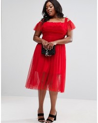 rotes ausgestelltes Kleid aus Tüll von Asos
