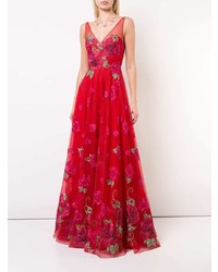 rotes Ballkleid mit Blumenmuster von Marchesa Notte