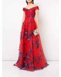 rotes Ballkleid mit Blumenmuster von Marchesa Notte