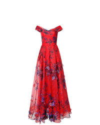 rotes Ballkleid mit Blumenmuster von Marchesa Notte