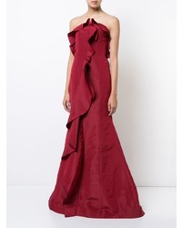 rotes Ballkleid mit Rüschen von Oscar de la Renta