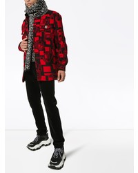 rotes bedrucktes Flanell Langarmhemd von Versace