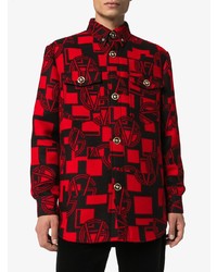 rotes bedrucktes Flanell Langarmhemd von Versace